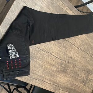 Ksubi jeans black with a little red on back of jeans,size 34, cotton
